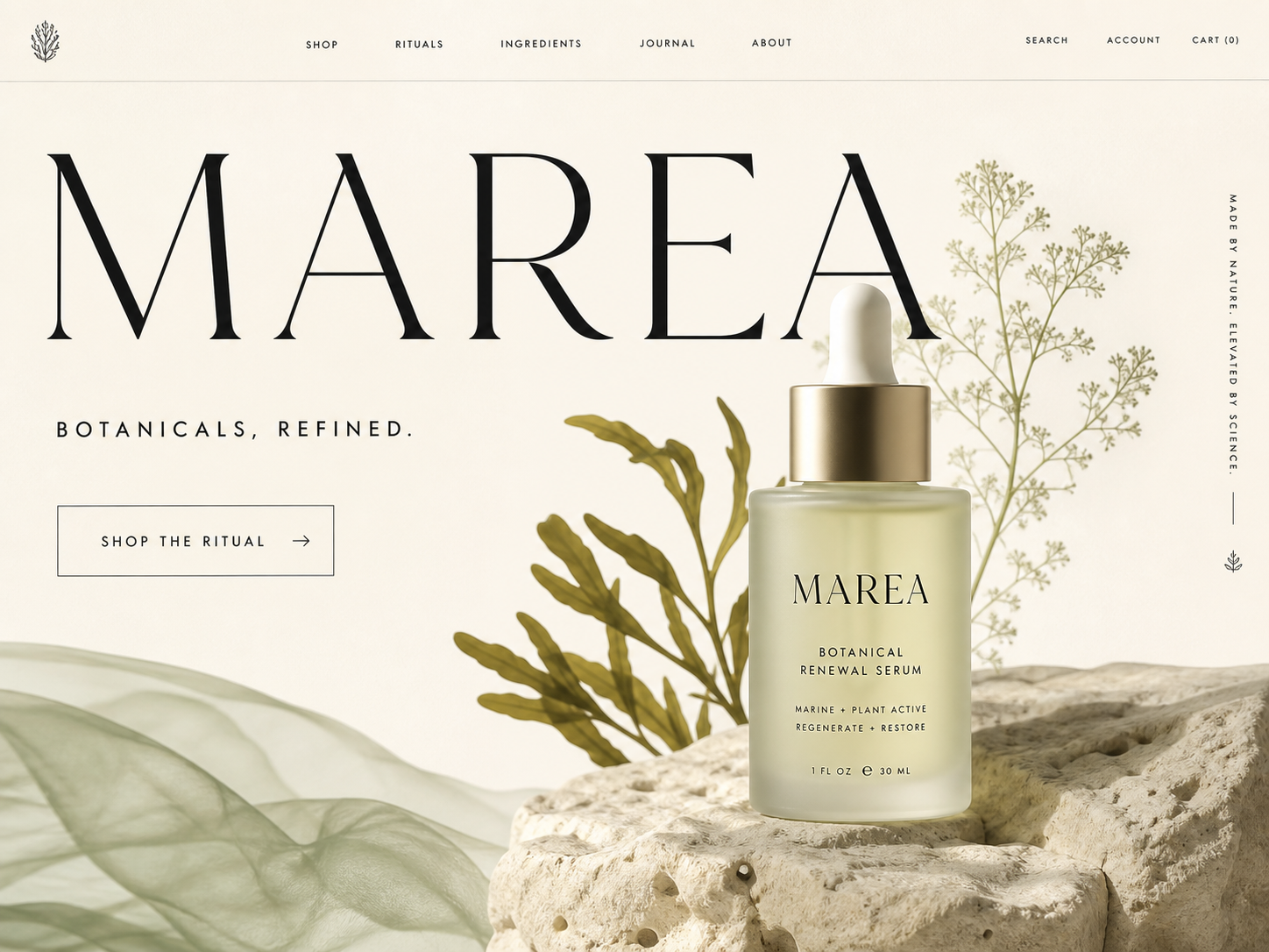 MAREA luxury botanical skincare website concept