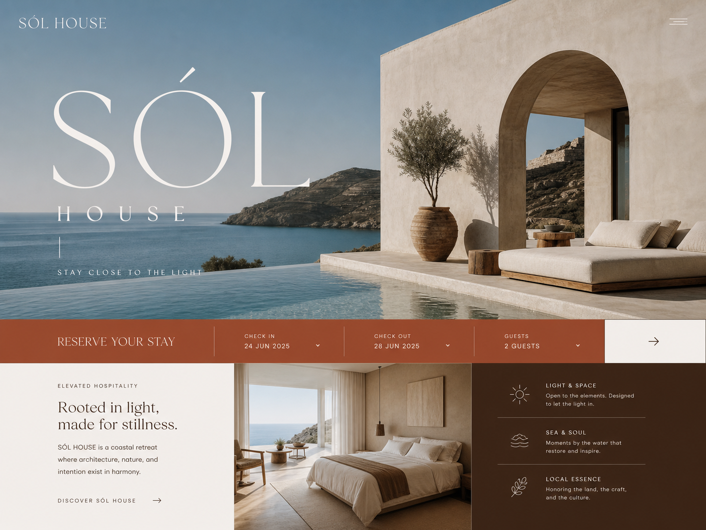 SÓL HOUSE boutique hospitality website concept